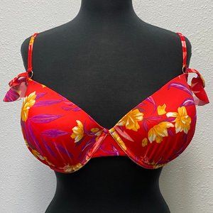 Red Tropical Floral Ruffle Bikini Top 38DD 38E